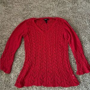 Style & Co Red sweater with flare at end of sleeves size large